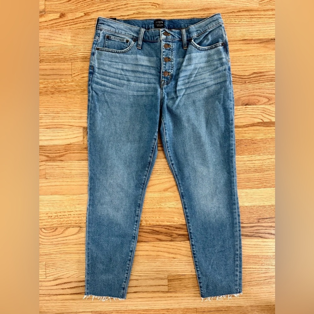 J. Crew 9” High-Rise Cut-off Light Blue Skinny Jeans